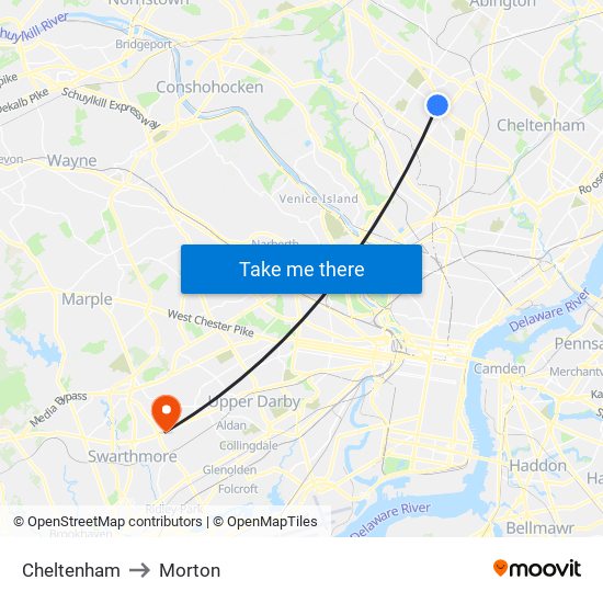 Cheltenham to Morton map