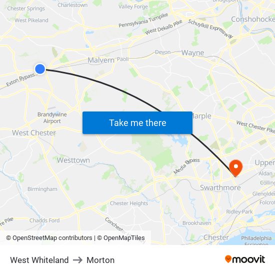 West Whiteland to Morton map