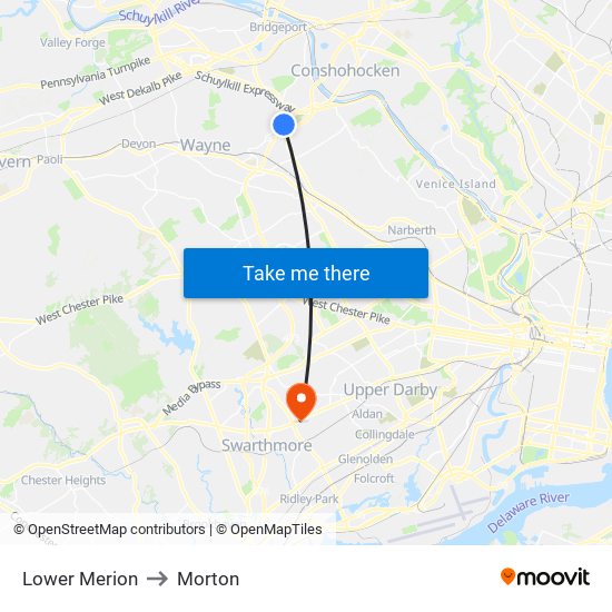 Lower Merion to Morton map