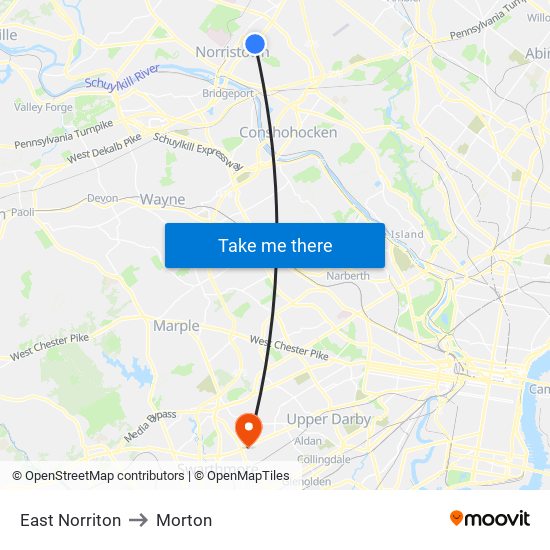 East Norriton to Morton map