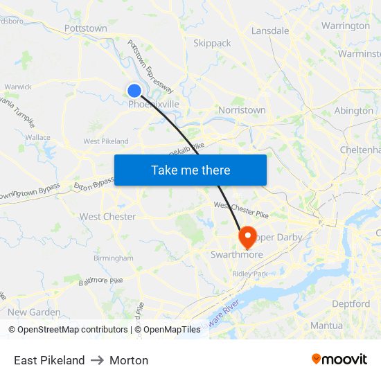 East Pikeland to Morton map