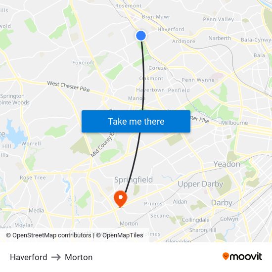 Haverford to Morton map