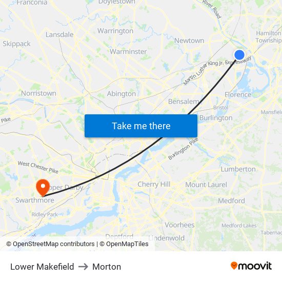 Lower Makefield to Morton map