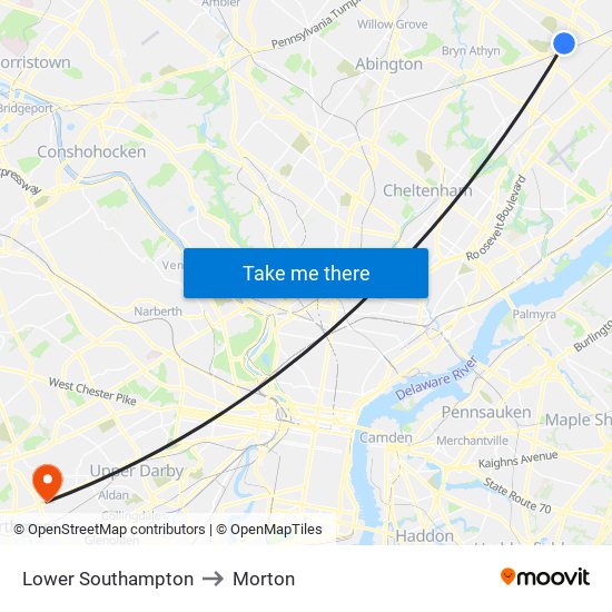 Lower Southampton to Morton map