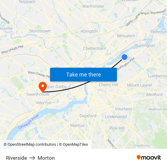Riverside to Morton map