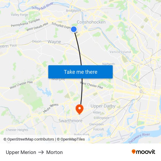 Upper Merion to Morton map