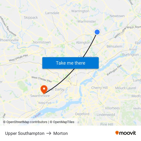Upper Southampton to Morton map