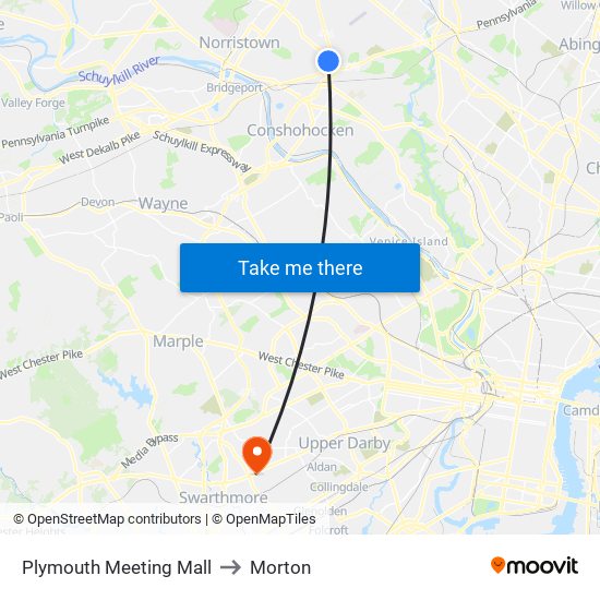 Plymouth Meeting Mall to Morton map