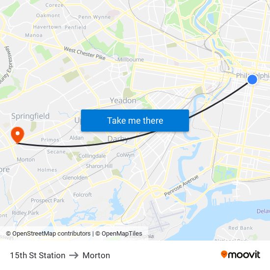 15th St Station to Morton map