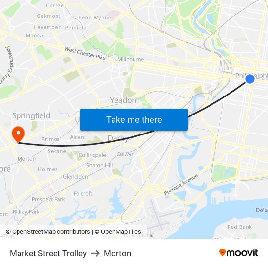 Market Street Trolley to Morton map