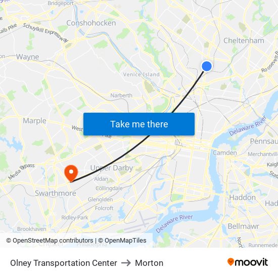 Olney Transportation Center to Morton map