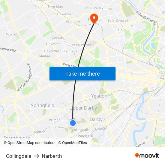 Collingdale to Narberth map