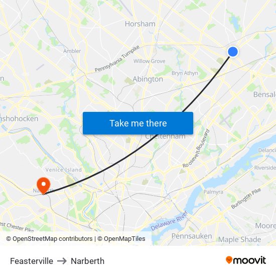 Feasterville to Narberth map