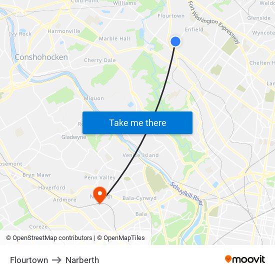 Flourtown to Narberth map