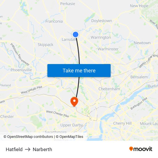 Hatfield to Narberth map