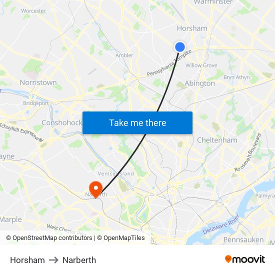 Horsham to Narberth map