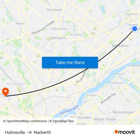 Hulmeville to Narberth map