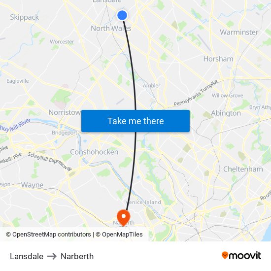 Lansdale to Narberth map