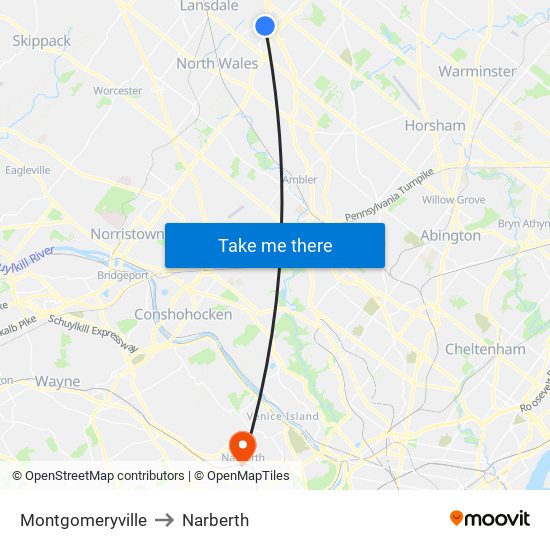 Montgomeryville to Narberth map