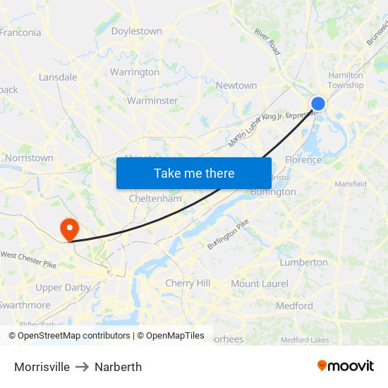 Morrisville to Narberth map