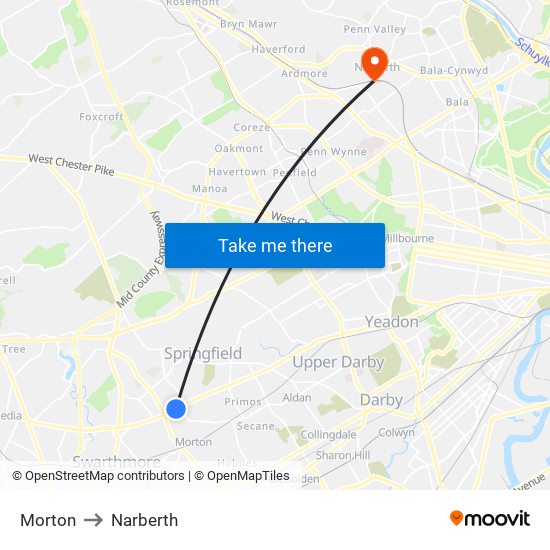 Morton to Narberth map