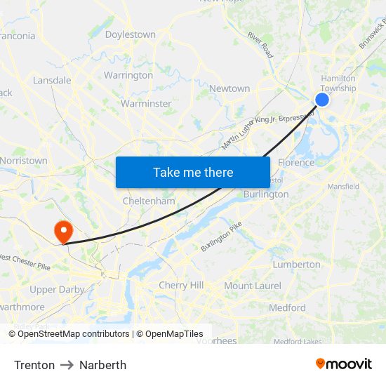 Trenton to Narberth map