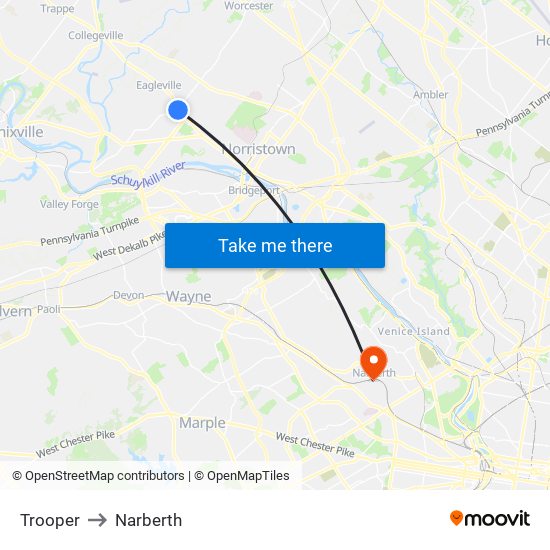 Trooper to Narberth map