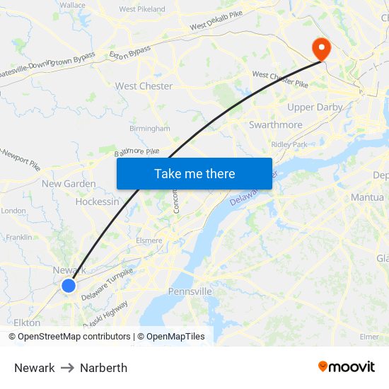 Newark to Narberth map