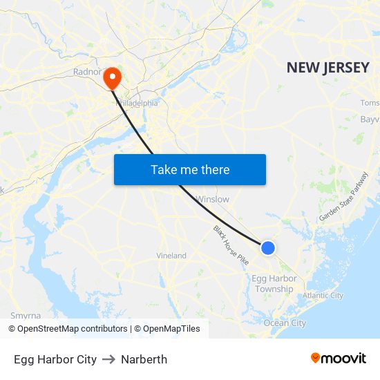 Egg Harbor City to Narberth map