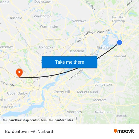 Bordentown to Narberth map