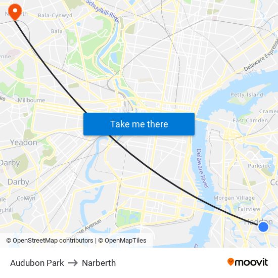 Audubon Park to Narberth map