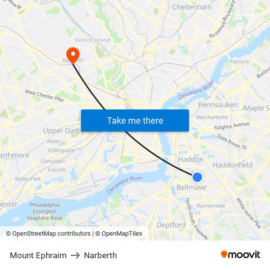 Mount Ephraim to Narberth map