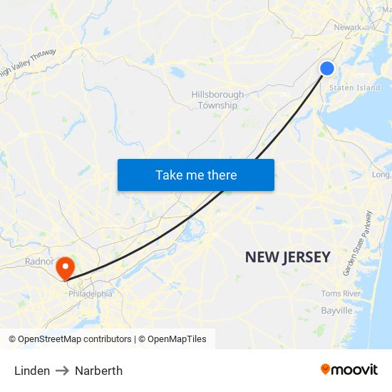 Linden to Narberth map