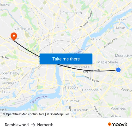 Ramblewood to Narberth map