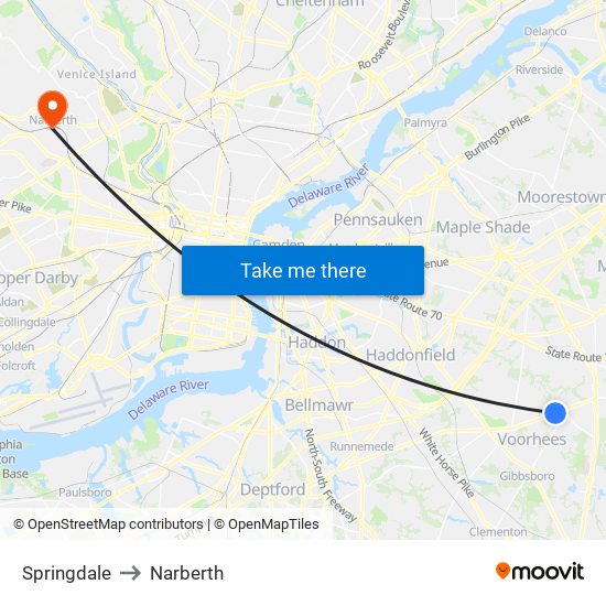 Springdale to Narberth map