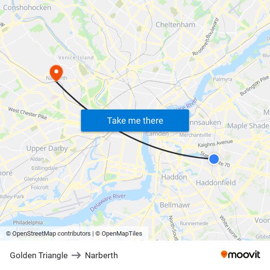 Golden Triangle to Narberth map