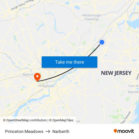 Princeton Meadows to Narberth map