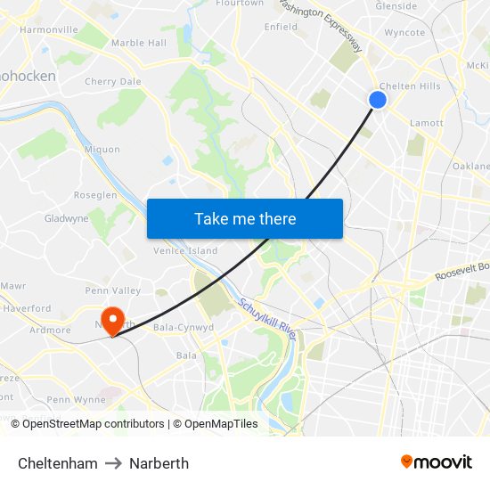 Cheltenham to Narberth map