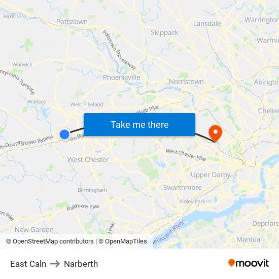 East Caln to Narberth map