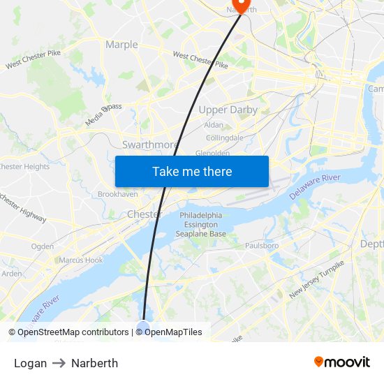 Logan to Narberth map