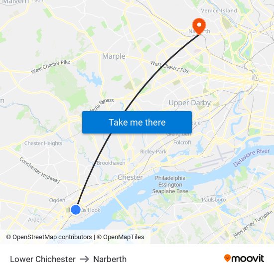 Lower Chichester to Narberth map