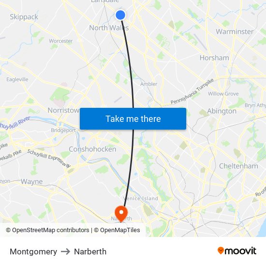 Montgomery to Narberth map