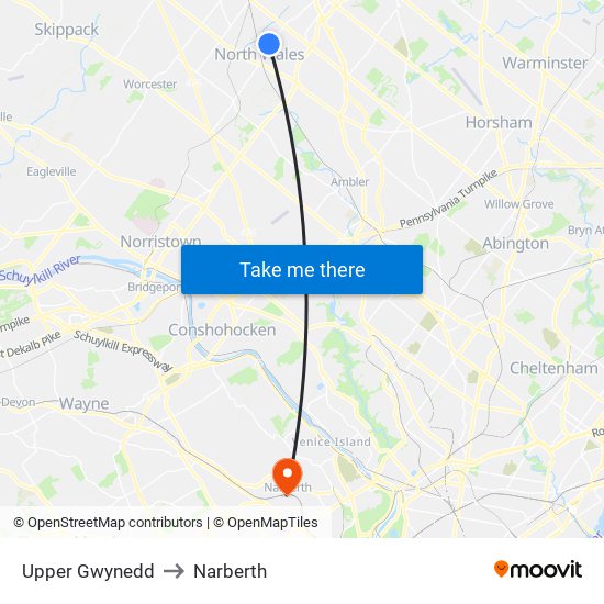 Upper Gwynedd to Narberth map