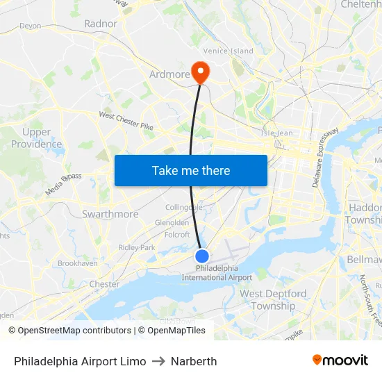 Philadelphia Airport Limo to Narberth map