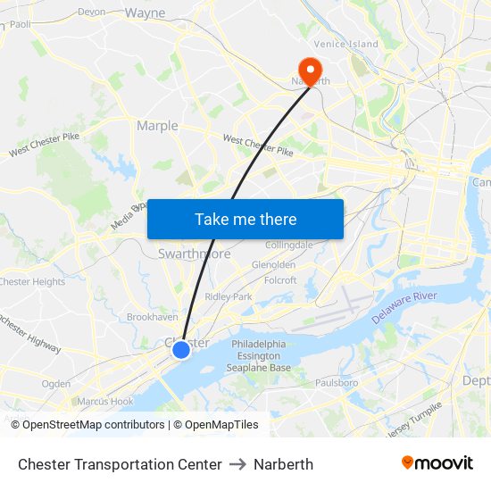 Chester Transportation Center to Narberth map