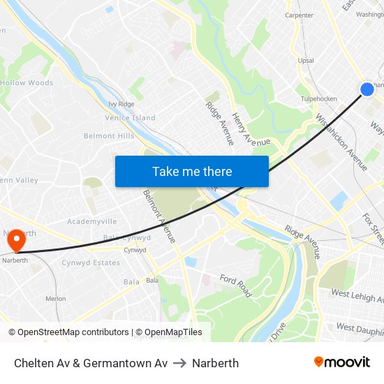 Chelten Av & Germantown Av to Narberth map