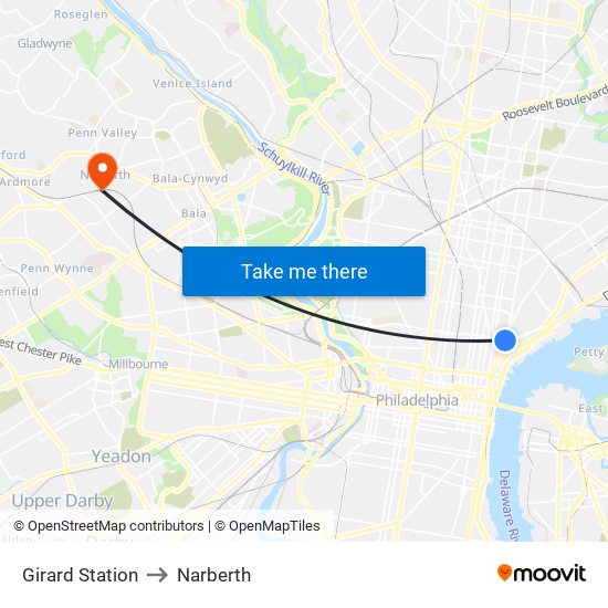 Girard Station to Narberth map