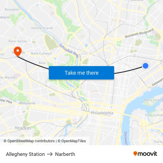 Allegheny Station to Narberth map