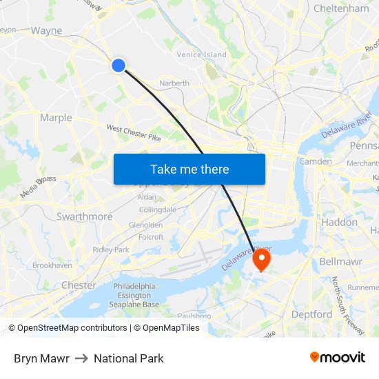 Bryn Mawr to National Park map