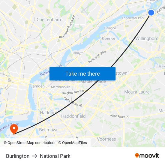 Burlington to National Park map